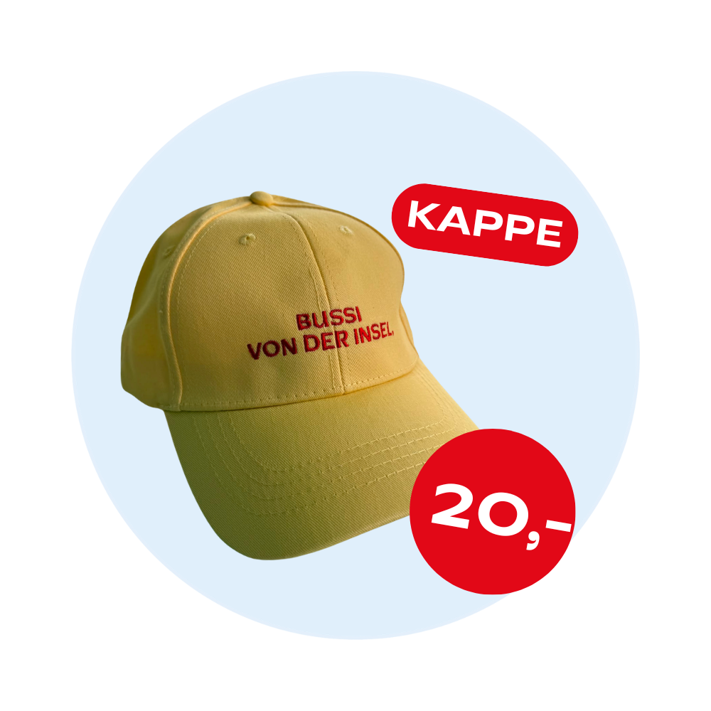 Kappe mit DIF-Logo und 'Bussi von der Insel' Design